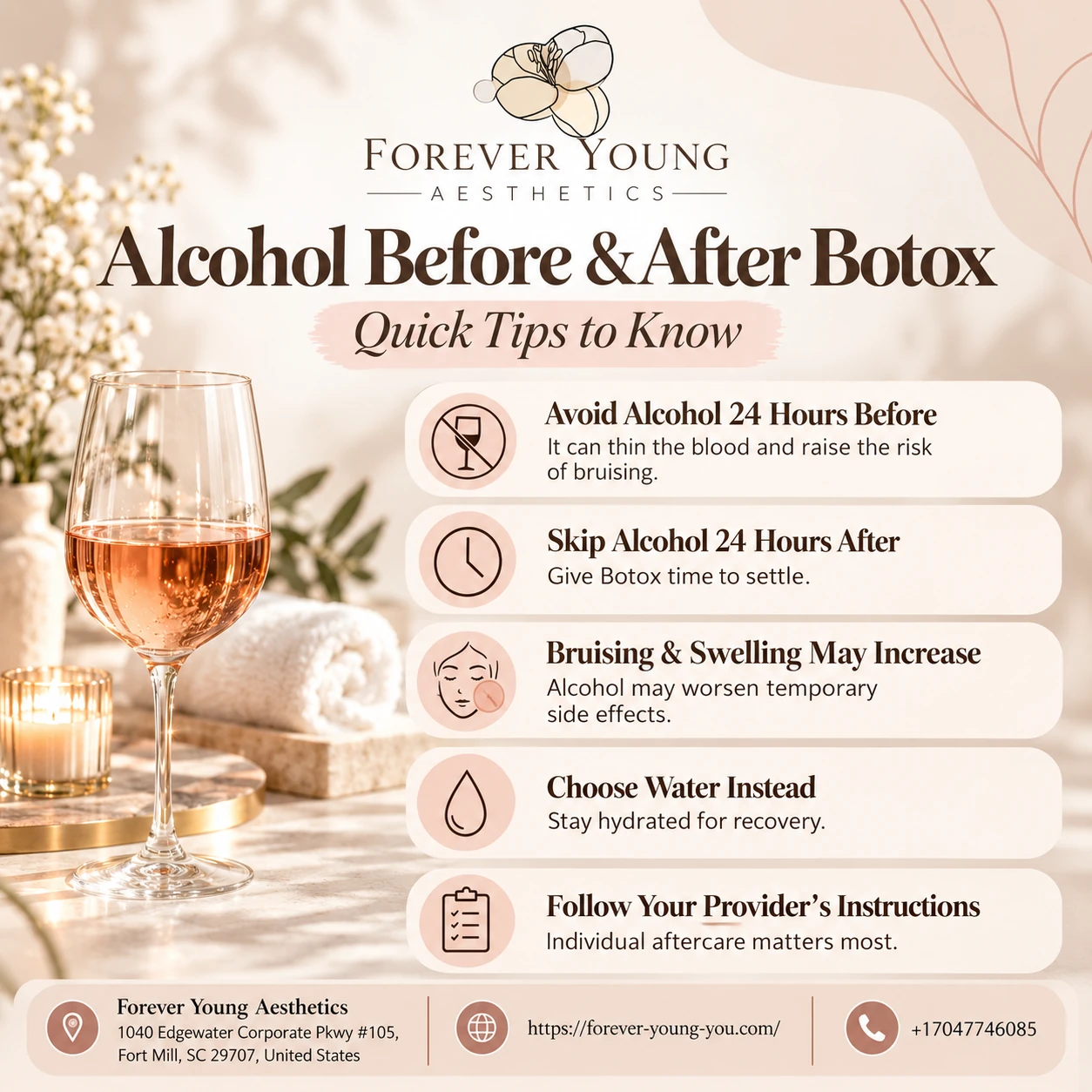 alcohol before & after botox